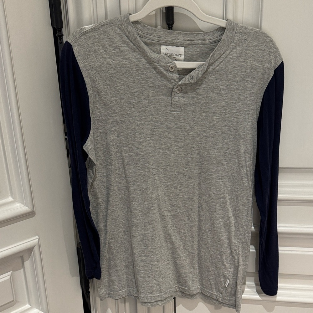 Saturdays New York City Gray and Navy Long Sleeve Tee